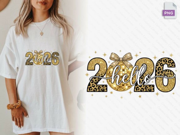 Hello 2026 PNG New Year Shirt Design: Glitter & Glamour