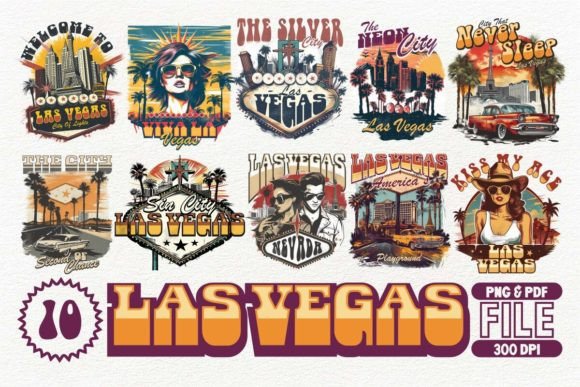 Las Vegas T-shirt Design Bundle: Instant Visual Impact