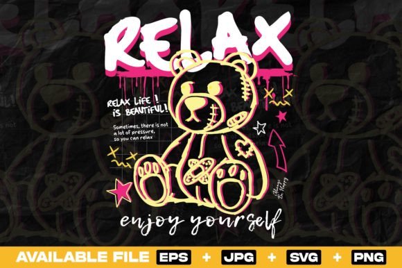 Relax Bear Doll Graffiti Print Design