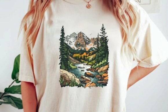 Vintage Mountain River Hiking T-Shirt Design PNG